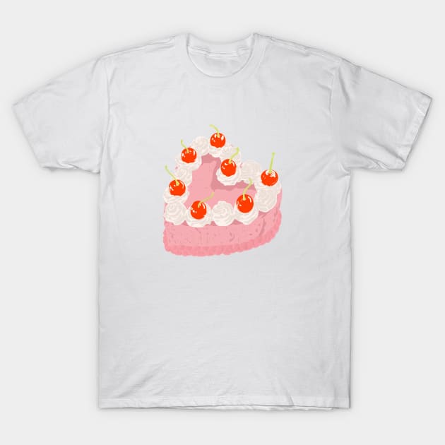 Cute pink cake, pastel birthday baking design T-Shirt by Inspired Spaces